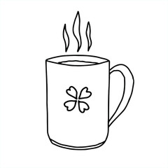 Vector illustration. Hand drawn doodles cups with coffee or tea. Cartoon sketch. Decoration for menus, signage, shop windows, greeting cards, posters, wallpapers.