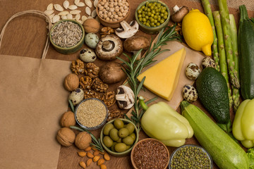 Balanced set of products for healthy lifestyle. Top view.