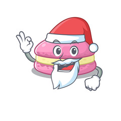 Strawberry macarons in Santa cartoon character style with ok finger