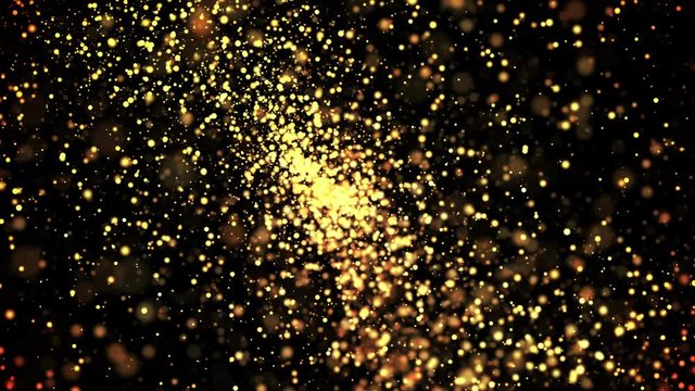 gold glowing particles flow in viscous liquid and bright glisten. Science fiction. 4k 3d sci-fi background with glittering particles, depth of field and bokeh. Luma matte as alpha channel.