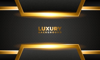 Dynamic Luxurious Geometric Dark Grey Background Abtract Elegant with Gold Line 3d. Combination of Luminous Dots. Modern Design for Mockup Logo Hotel. eps 10 editable vector