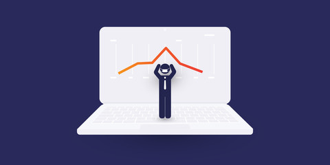 Global Economic Downfall Caused By the Coronavirus - Design Concept with Chart on a Computer Screen with Businessman Holding His Head