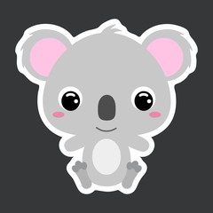 Children's sticker of cute little sitting koala. Flat vector stock illustration