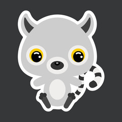 Children's sticker of cute little sitting lemur. Flat vector stock illustration