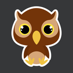 Children's sticker of cute little sitting owl. Forest animal. Flat vector stock illustration