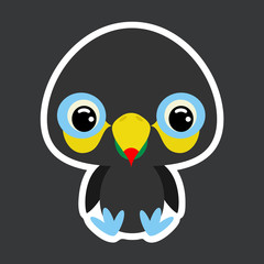 Children's sticker of cute little sitting toucan. African animal. Flat vector stock illustration