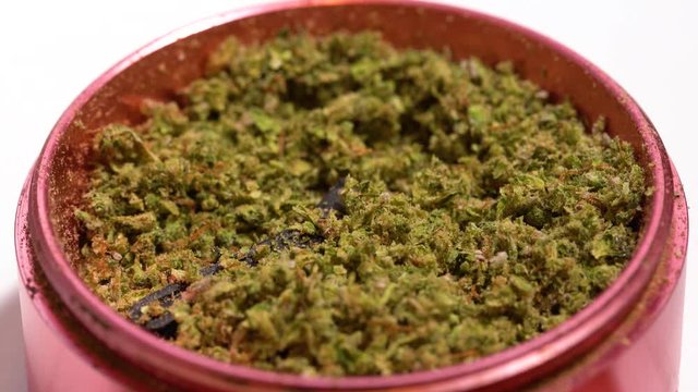 Ground up marijuana in grinder