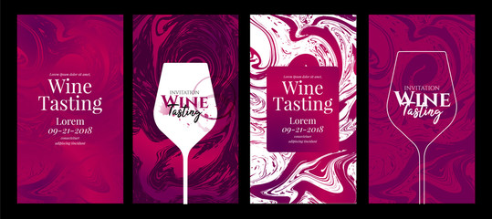 Collection of templates with wine designs. Brochures; posters; invitation cards; promotion banners; menus. - obrazy, fototapety, plakaty