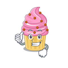 Funny strawberry cupcake making Thumbs up gesture