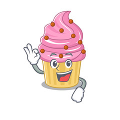 A funny picture of strawberry cupcake making an Okay gesture