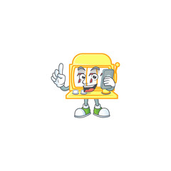 A picture of happy golden slot machine speaking on the phone