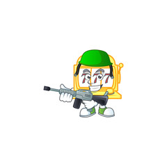Golden slot machine mascot design in an Army uniform with machine gun