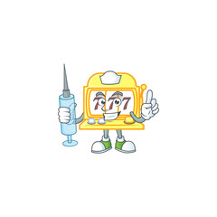 Smiley Nurse golden slot machine cartoon character with a syringe