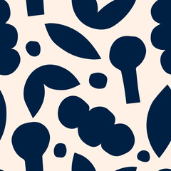 Cute seamless pattern with Cut Out simple floral shapes. Artistic texture in Folk art style. Monochrome abstract background.