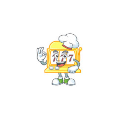 Golden slot machine cartoon character in a chef dress and white hat