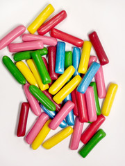 Bright colorful chewable candies, chewable marmalade isolated on a white background.