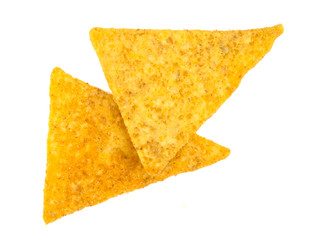 Corn chips, nachos isolated on white background.