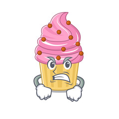 Strawberry cupcake cartoon character style having angry face