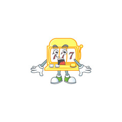 cartoon character design of golden slot machine with a surprised gesture