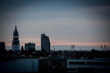 City view at sunset