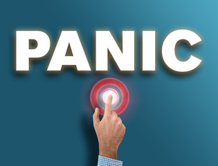 male hand pushing red glowing panic button, hysteria or danger reaction concept