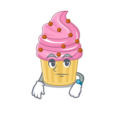 cartoon character design of strawberry cupcake on a waiting gesture