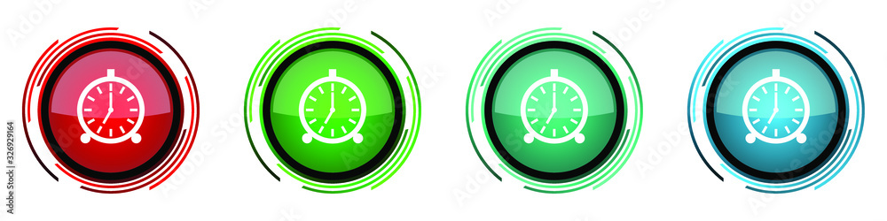 Fototapete Alarm round glossy vector icons, set of buttons for webdesign, internet and mobile phone applications in four colors options isolated on white background