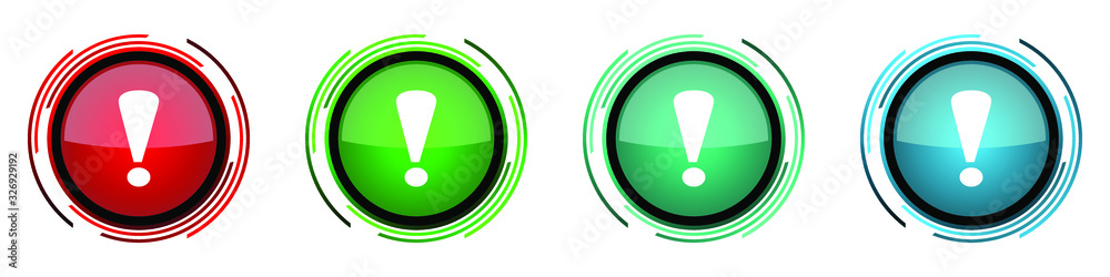 Aufkleber Exclamation sign round glossy vector icons, set of buttons for webdesign, internet and mobile phone applications in four colors options isolated on white background