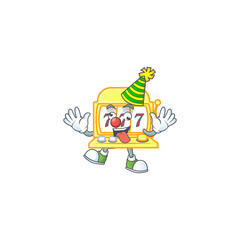 Cute and funny Clown golden slot machine cartoon character mascot style