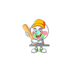 An active healthy lottery machine ball mascot design style playing baseball