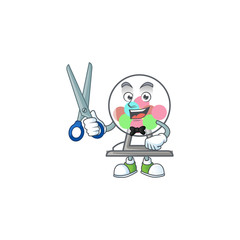Happy smiling barber lottery machine ball mascot design style