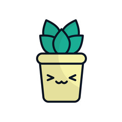 Isolated kawaii plant inside pot flat fill style icon vector design