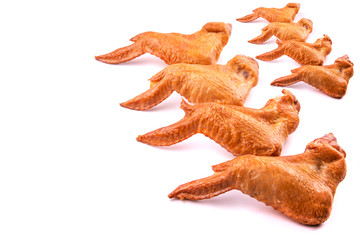 smoked chicken wings on a white isolated background space for text