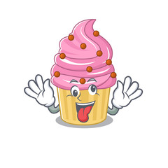 Cute sneaky Strawberry cupcake Cartoon character with a crazy face