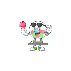 Lottery machine ball mascot cartoon style eating an ice cream