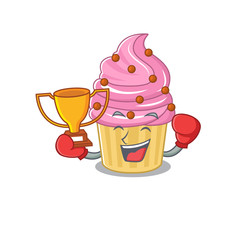 fantastic Boxing winner of Strawberry cupcake in mascot cartoon design