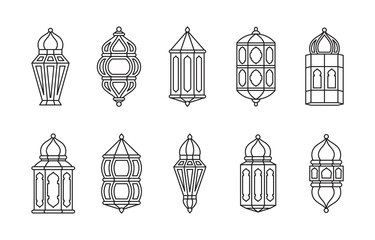 Line Islamic Arabic Lantern Symbol Icon Collection Set Isolated © jongjawi