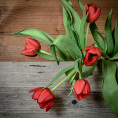 Fr&uuml;hlingsblumen auf Holzhintergrund Ostern Osterglocken Holz