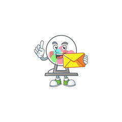 Happily lottery machine ball mascot design style with envelope