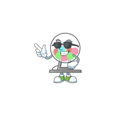 Super cool lottery machine ball mascot character wearing black glasses