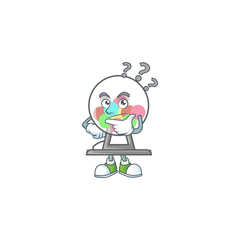 Lottery machine ball cartoon mascot style in a confuse gesture