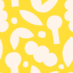 Cute seamless pattern with Cut Out simple floral shapes. Vector artistic texture in Folk art style. Monochrome abstract background.