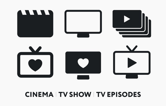 Cinema Film TV Show, Episodes, Series. Favorite Movie. Flat Vector Line Icon Set.