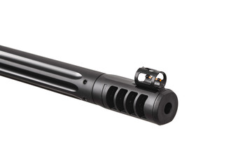 Close-up of air rifle barrel isolate on white background. Pneumatic rifle . Sports weapon for...