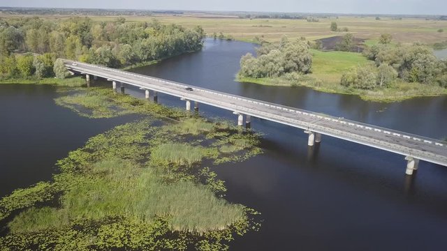 Auto road bridge over Desna river in Chernihiv region, Ukraine