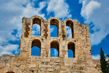 Ruins of Odeon of Herodes Atticus Roman theater. Athens, Greece