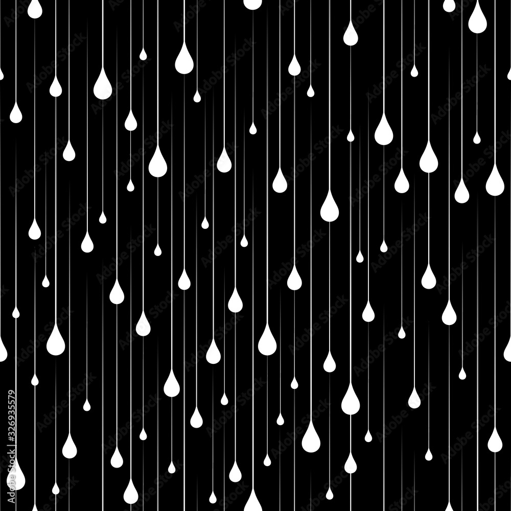 Poster abstract seamless pattern with rain drops. vector minimalist illustration of white drops on black ba