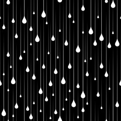 Abstract Seamless Pattern with Rain Drops. Vector Minimalist Illustration of White Drops on Black Background