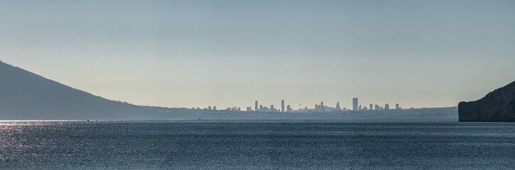 Fototapeta premium City skyline of Benidorm in Alicante with high contrast
