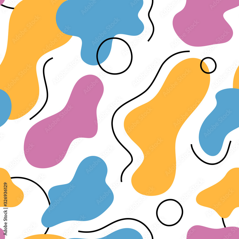 Poster Seamless Pattern with Abstract Dynamic Colorful Shapes. Vector Endless Texture